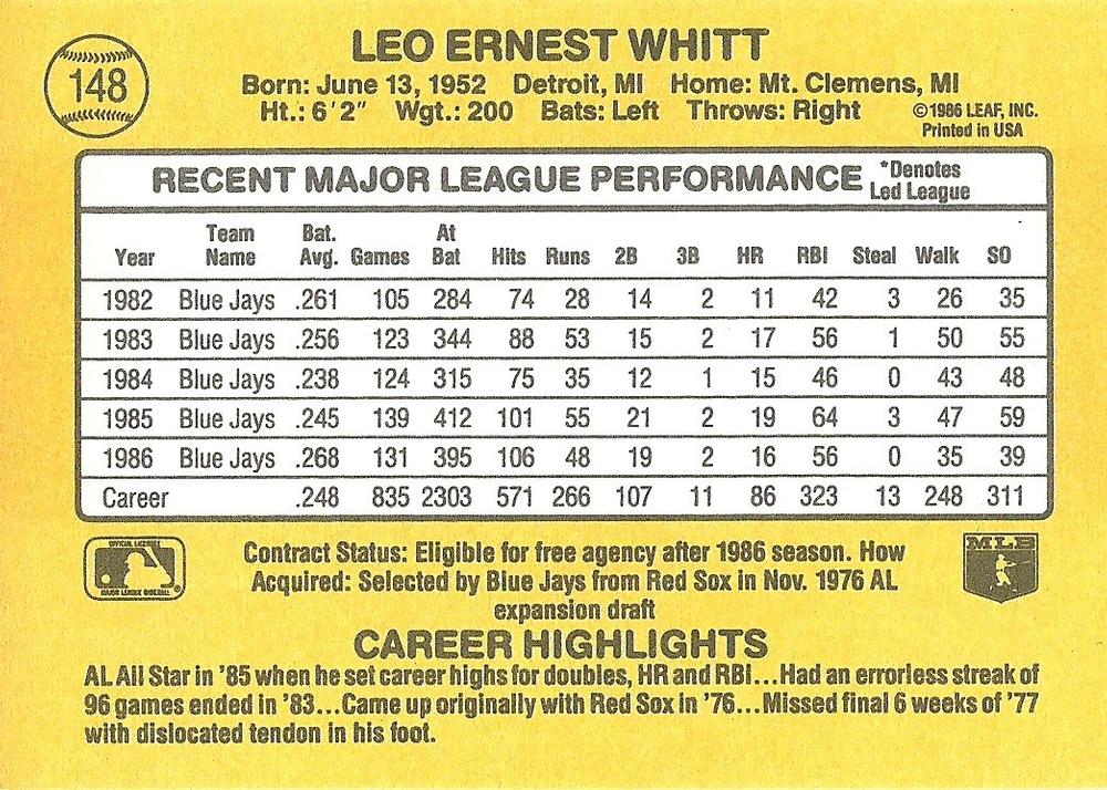 Ernie Whitt  baseball card collectible - Main Image 2