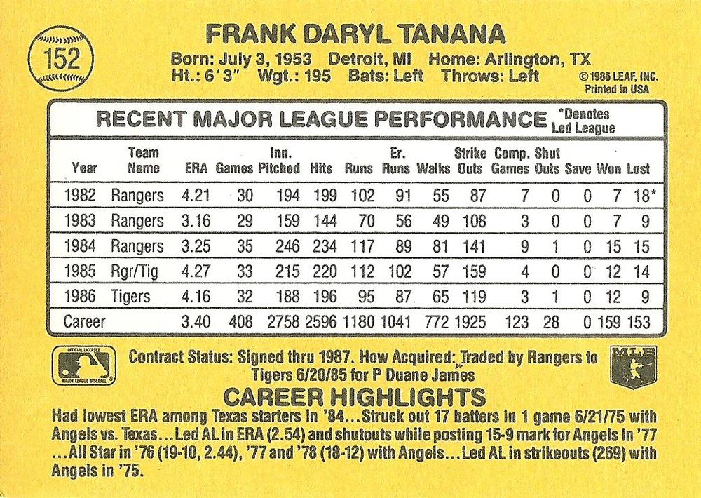 Frank Tanana  baseball card collectible - Main Image 2