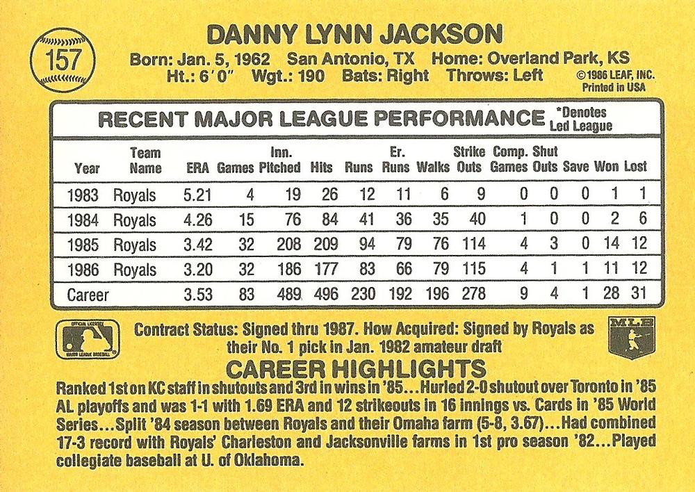 Danny Jackson  baseball card collectible - Main Image 2