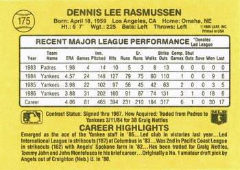 Dennis Rasmussen  baseball card collectible - Main Image 2