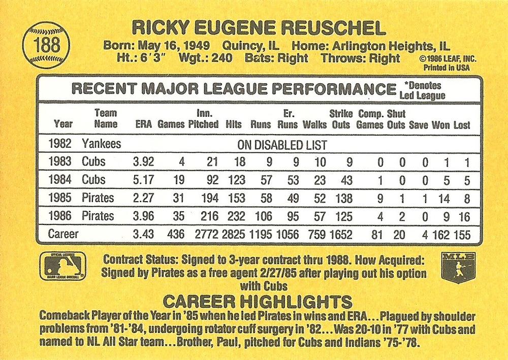 Rick Reuschel  baseball card collectible - Main Image 2
