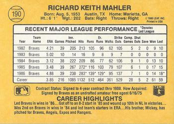 Rick Mahler  baseball card collectible - Main Image 2