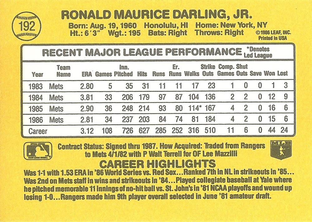 Ron Darling  baseball card collectible - Main Image 2