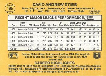 Dave Stieb  baseball card collectible - Main Image 2