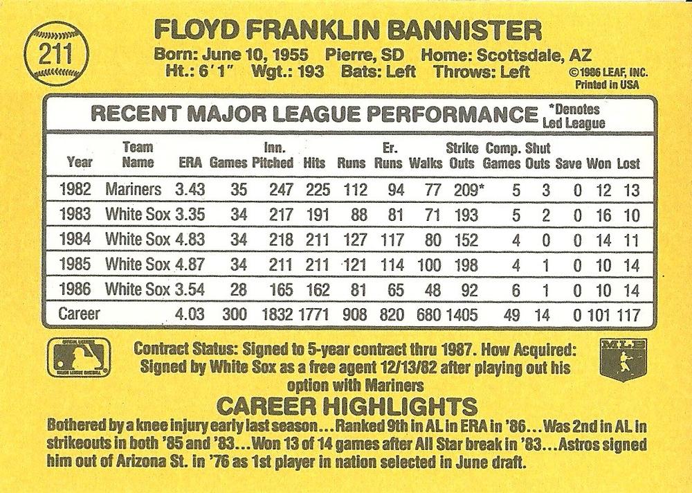 Floyd Bannister  baseball card collectible - Main Image 2