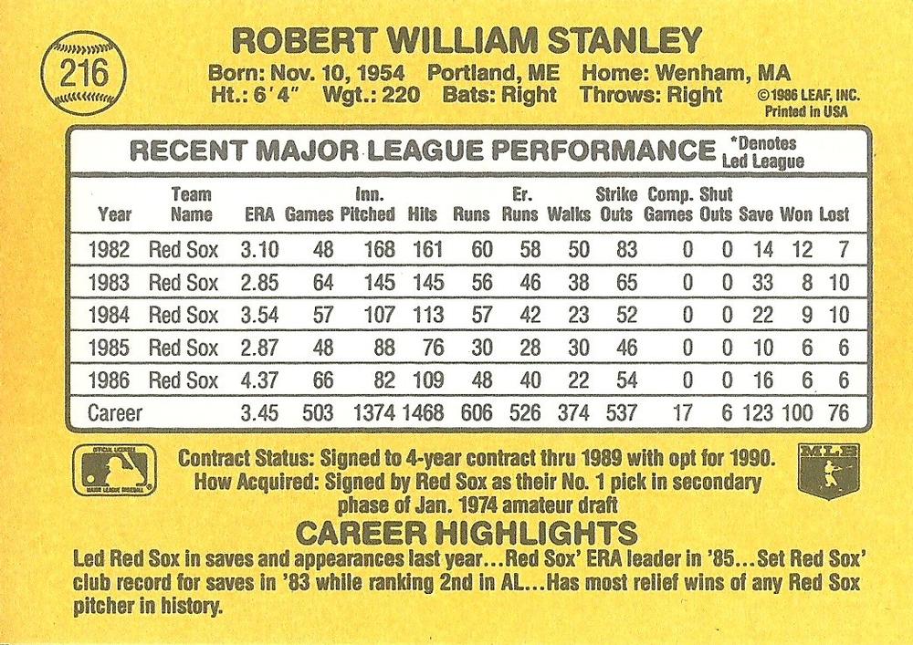 Bob Stanley  baseball card collectible - Main Image 2