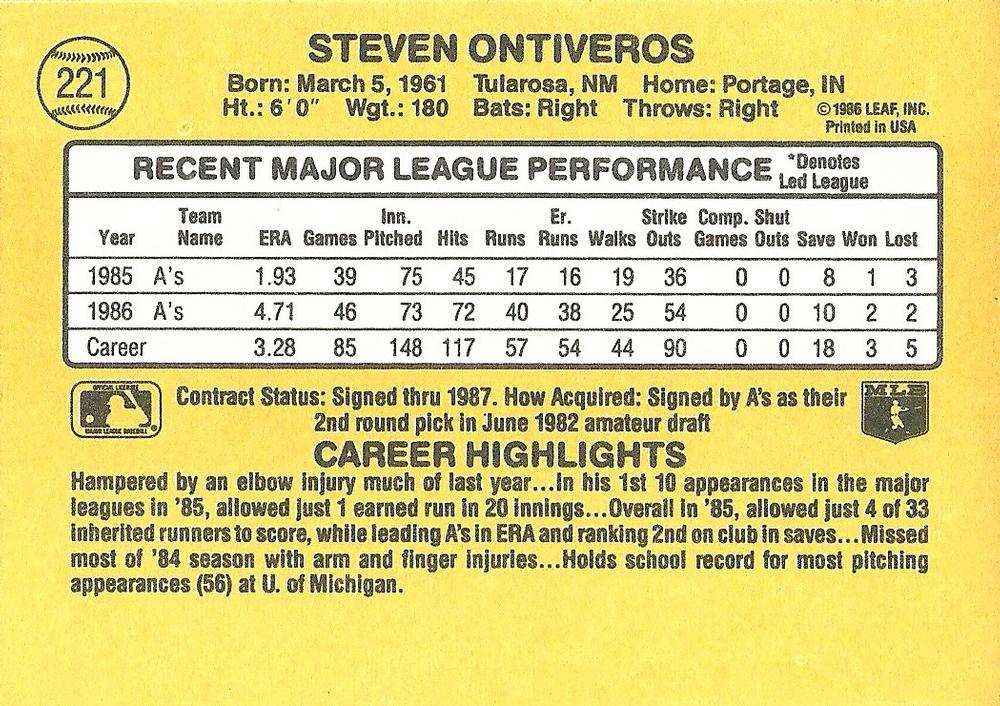 Steve Ontiveros  baseball card collectible - Main Image 2
