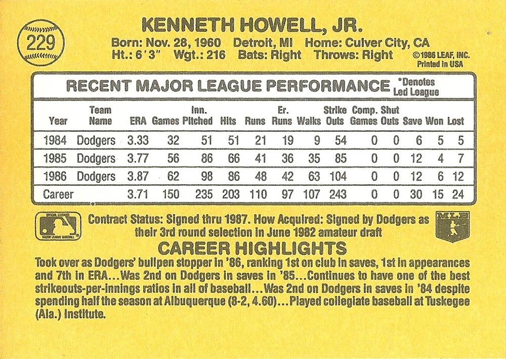 Ken Howell  baseball card collectible - Main Image 2