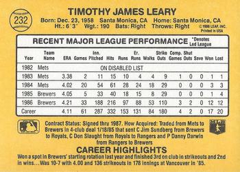 Tim Leary  baseball card collectible - Main Image 2