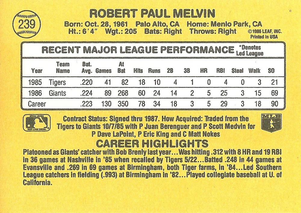Bob Melvin  baseball card collectible - Main Image 2