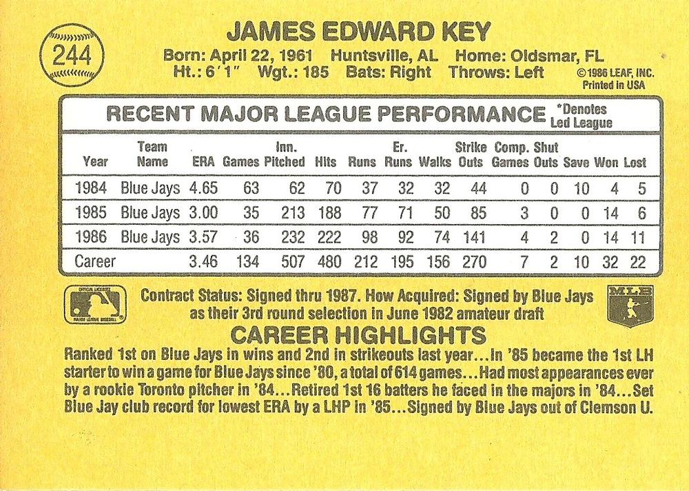 Jimmy Key  baseball card collectible - Main Image 2