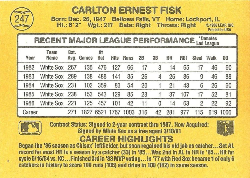 Carlton Fisk  baseball card collectible - Main Image 2