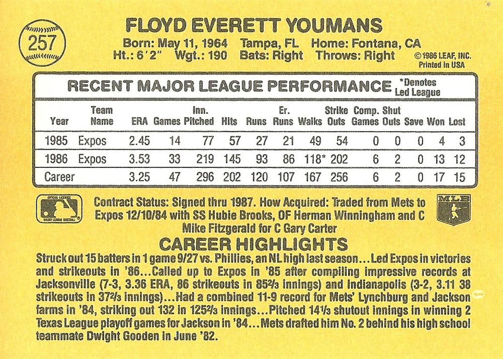 Floyd Youmans  baseball card collectible - Main Image 2