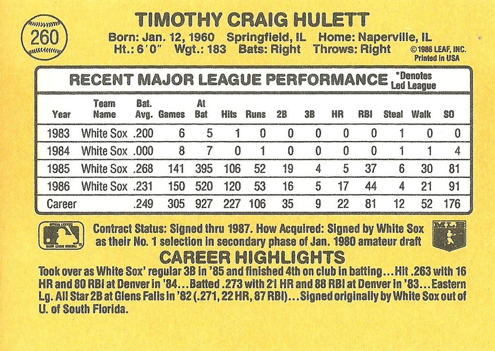Tim Hulett  baseball card collectible - Main Image 2