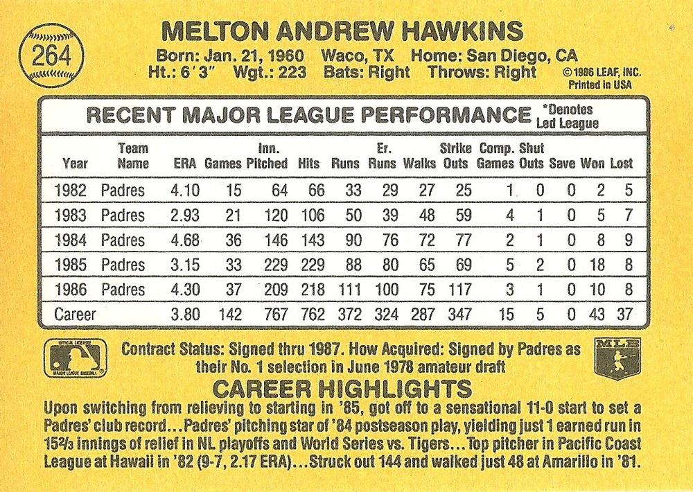 Andy Hawkins  baseball card collectible - Main Image 2