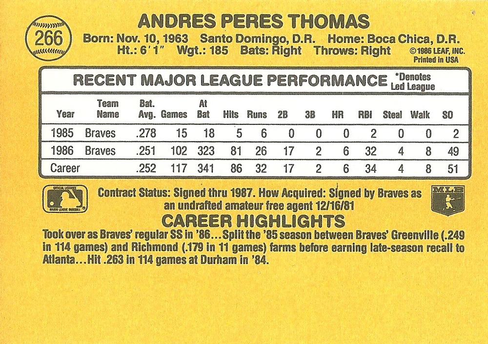 Andres Thomas  baseball card collectible - Main Image 2