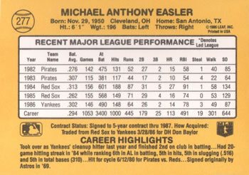 Mike Easler  baseball card collectible - Main Image 2