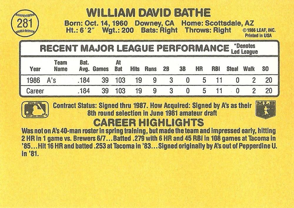 Bill Bathe  baseball card collectible - Main Image 2