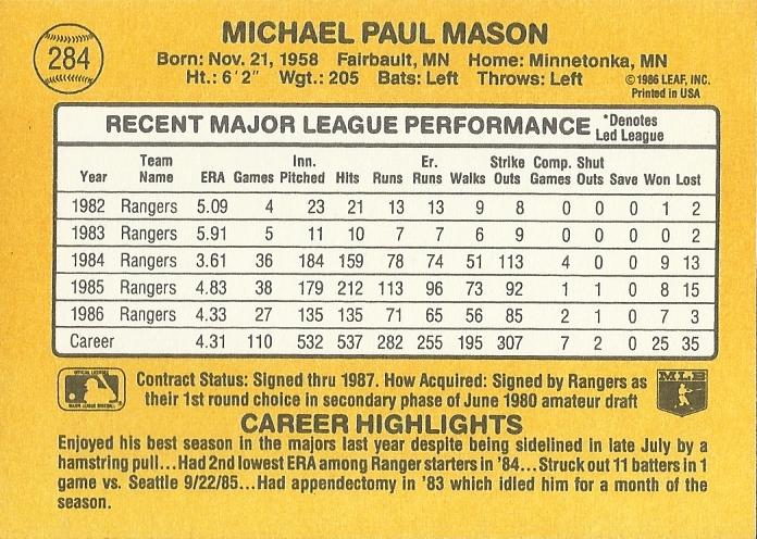 Mike Mason  baseball card collectible - Main Image 2