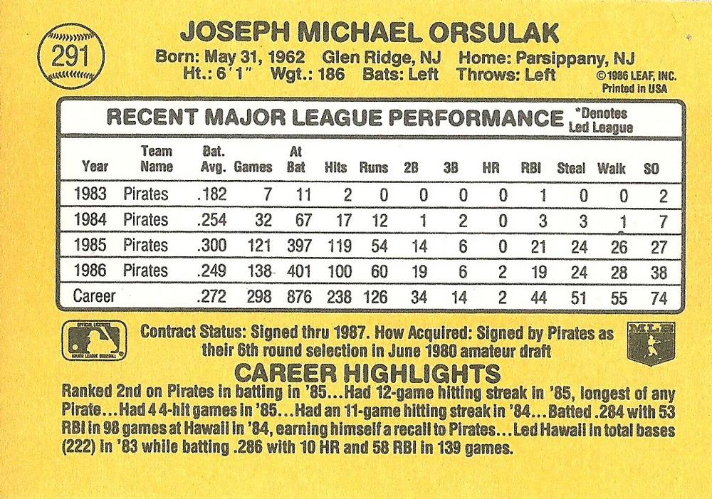 Joe Orsulak  baseball card collectible - Main Image 2