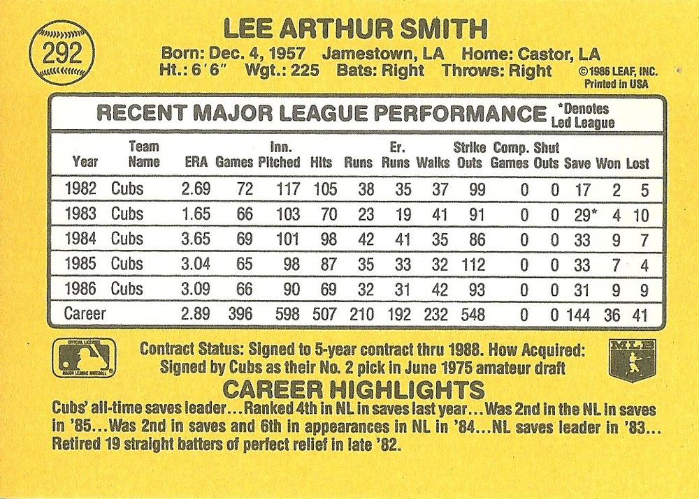 Lee Smith  baseball card collectible - Main Image 2