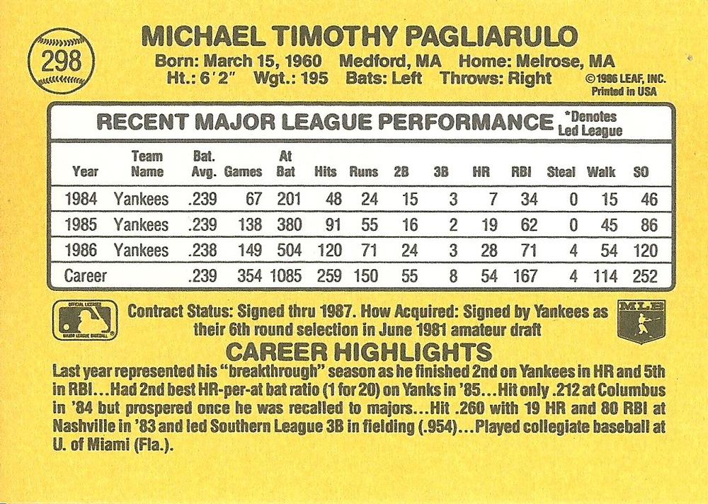 Mike Pagliarulo  baseball card collectible - Main Image 2