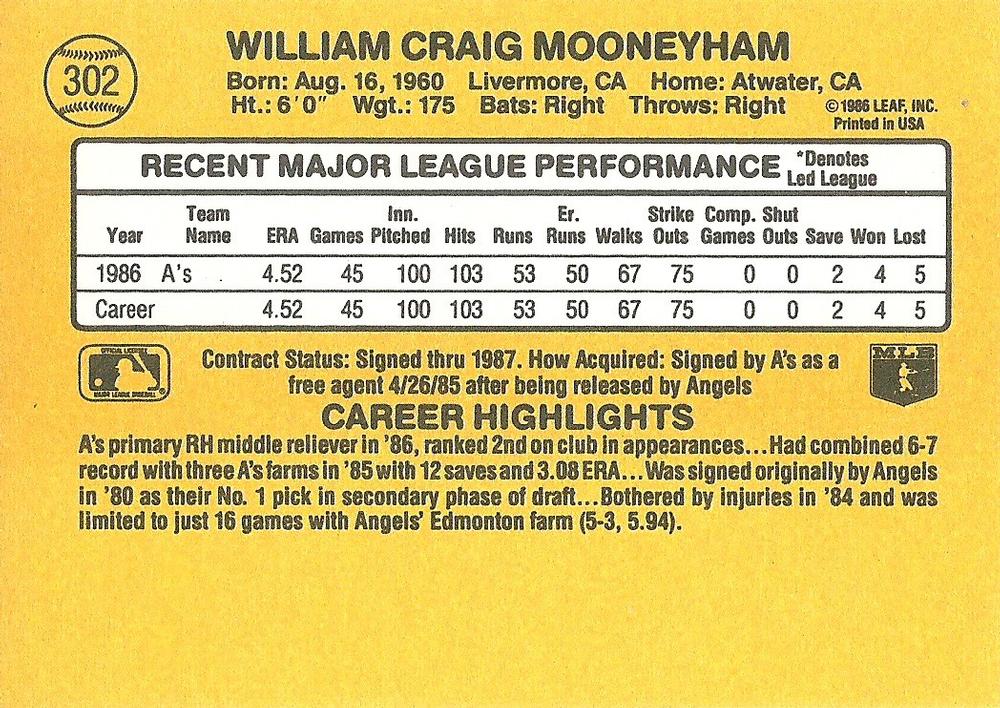 Bill Mooneyham  baseball card collectible - Main Image 2