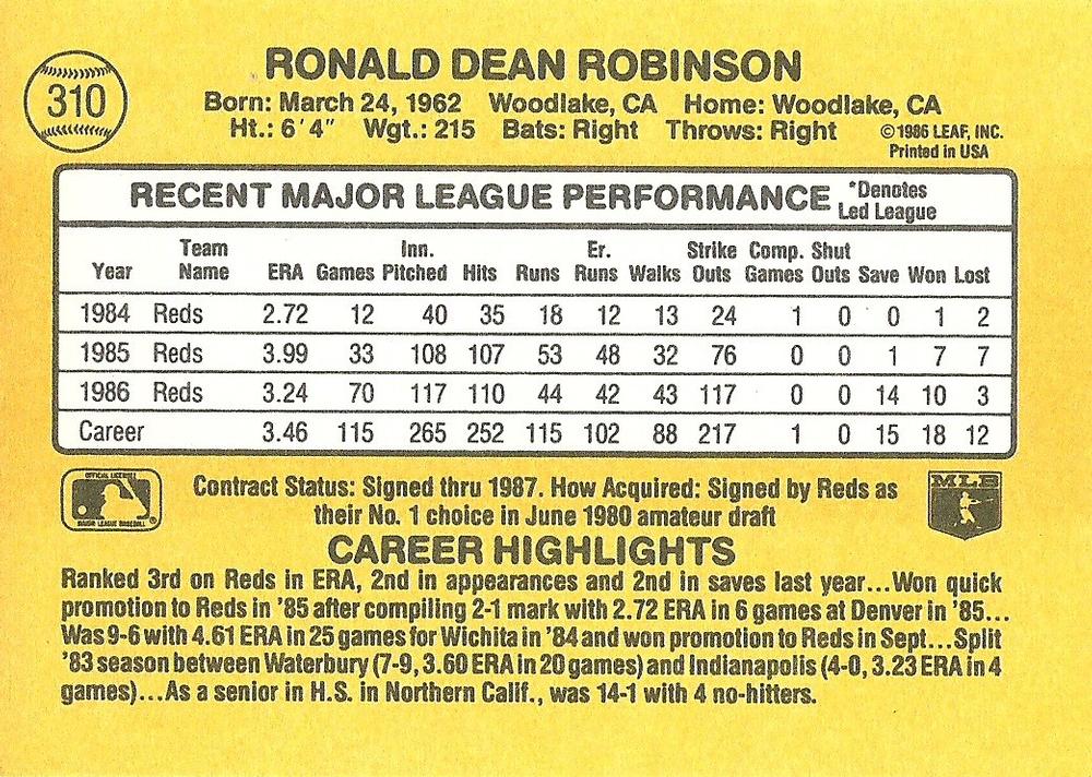 Ron Robinson  baseball card collectible - Main Image 2