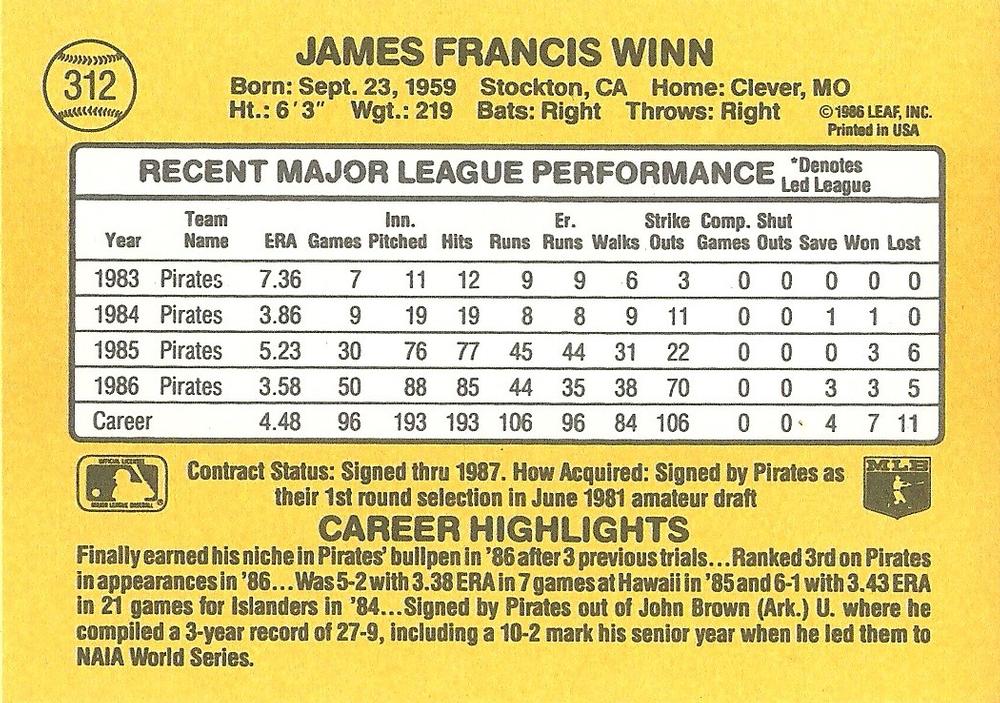 Jim Winn  baseball card collectible - Main Image 2