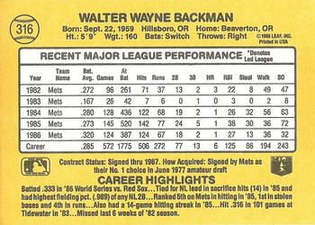 Wally Backman  baseball card collectible - Main Image 2