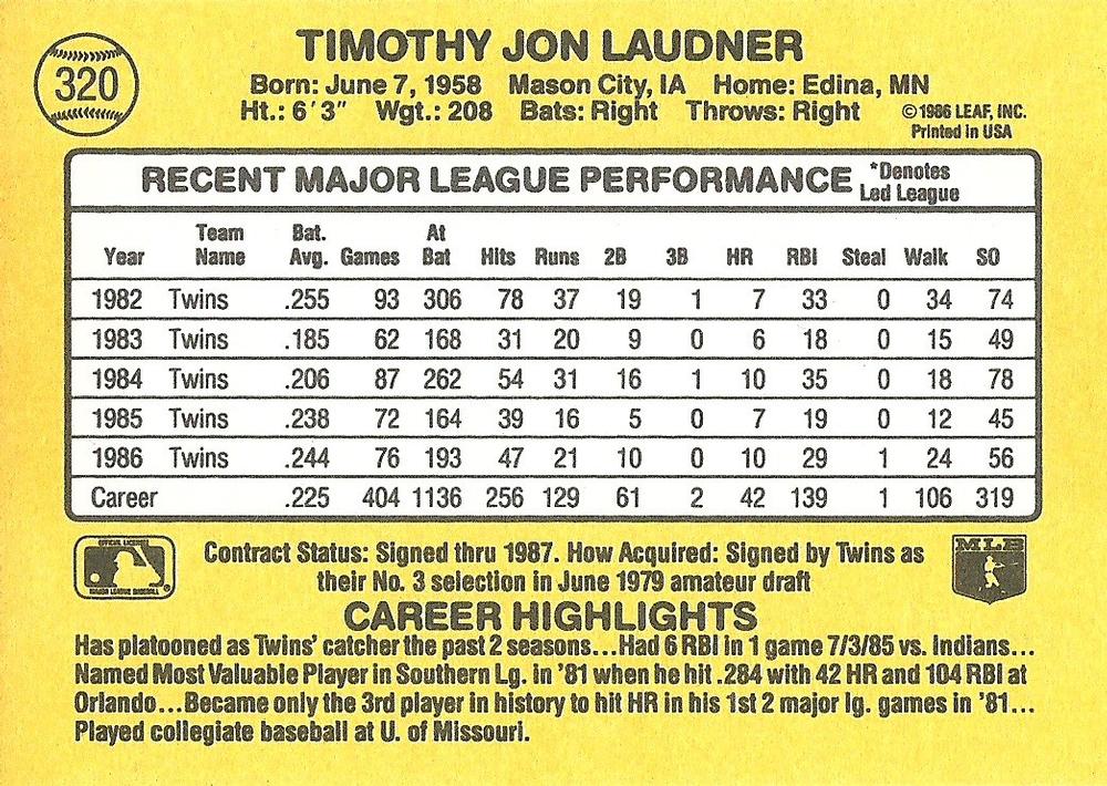 Tim Laudner  baseball card collectible - Main Image 2