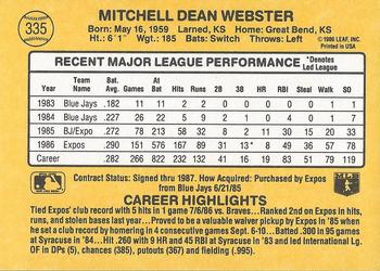 Mitch Webster  baseball card collectible - Main Image 2