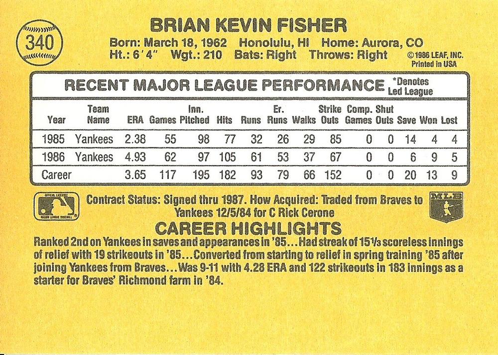 Brian Fisher  baseball card collectible - Main Image 2
