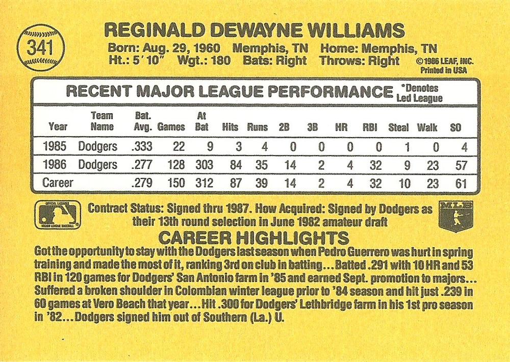 Reggie Williams  baseball card collectible - Main Image 2