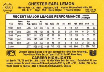 Chet Lemon  baseball card collectible - Main Image 2