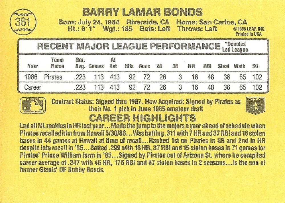 Barry Bonds  baseball card collectible - Main Image 2