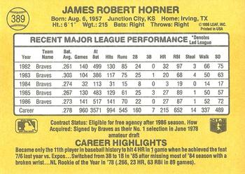 Bob Horner  baseball card collectible - Main Image 2