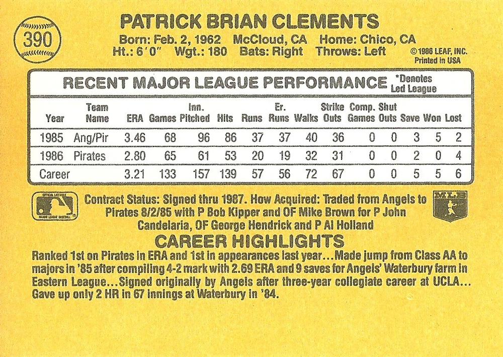Pat Clements  baseball card collectible - Main Image 2