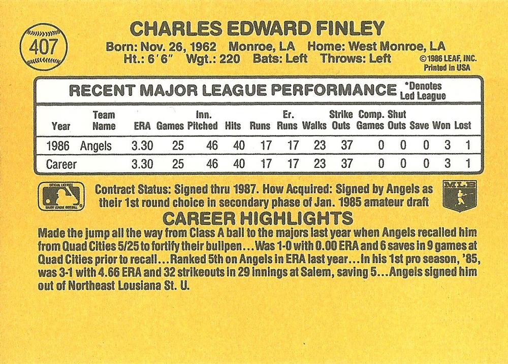 Chuck Finley  baseball card collectible - Main Image 2