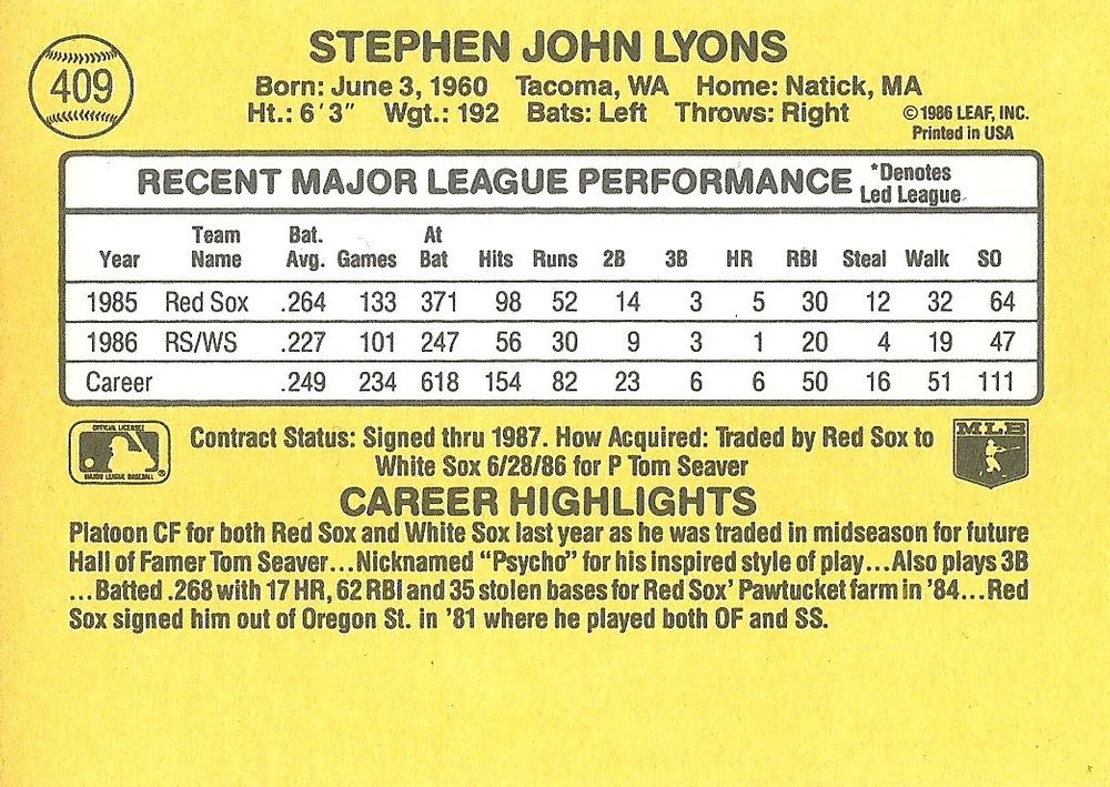 Steve Lyons  baseball card collectible - Main Image 2