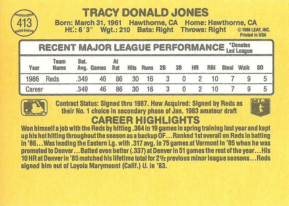 Tracy Jones  baseball card collectible - Main Image 2