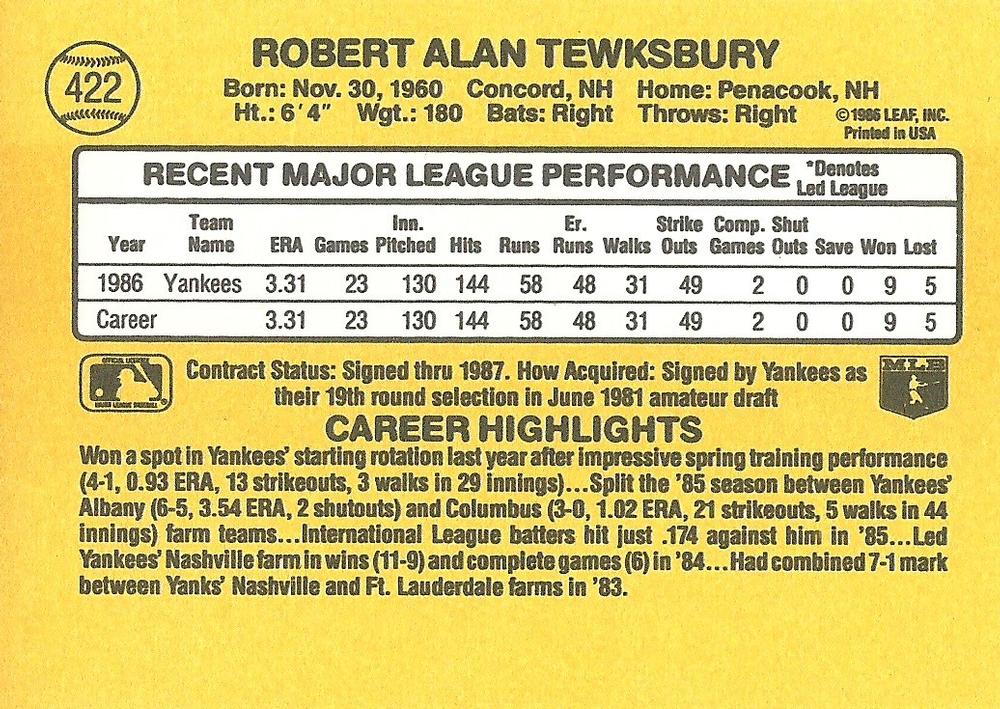Bob Tewksbury  baseball card collectible - Main Image 2