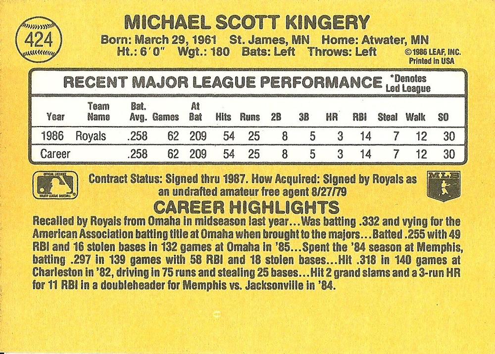 Mike Kingery  baseball card collectible - Main Image 2