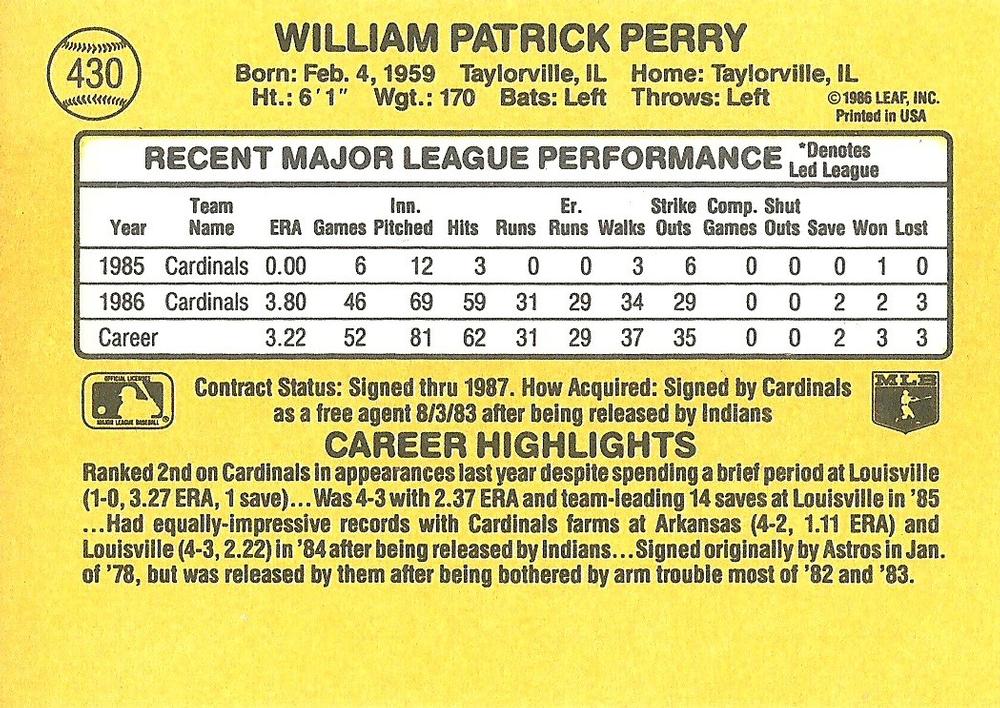 Pat Perry  baseball card collectible - Main Image 2