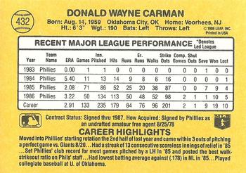 Don Carman  baseball card collectible - Main Image 2