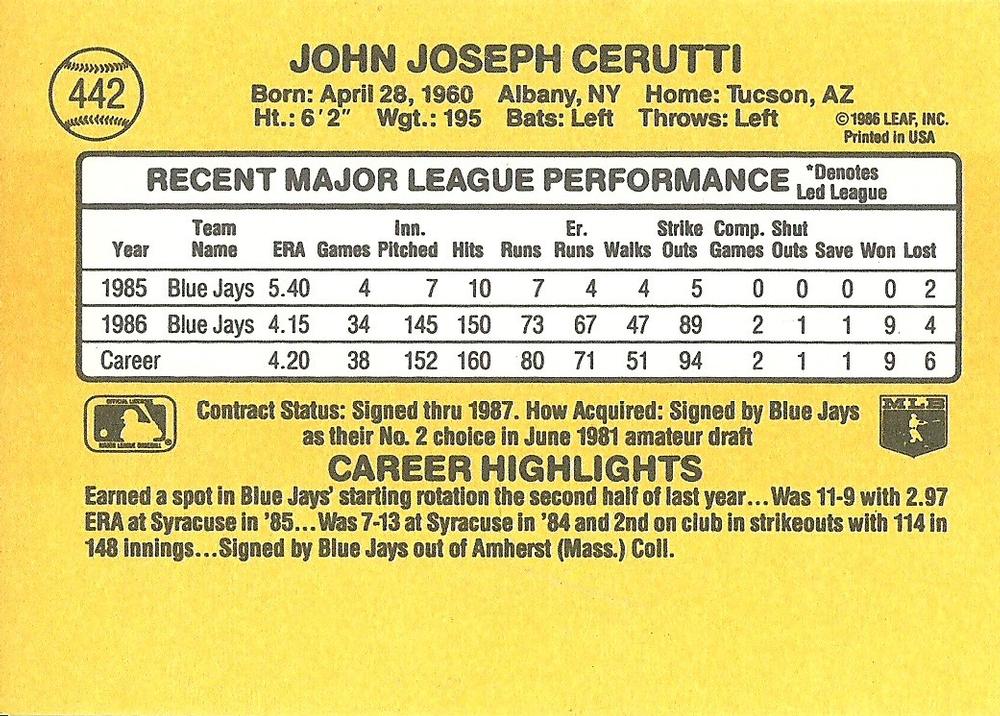 John Cerutti  baseball card collectible - Main Image 2