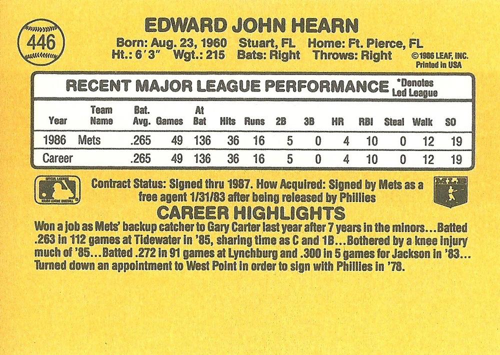 Ed Hearn  baseball card collectible - Main Image 2
