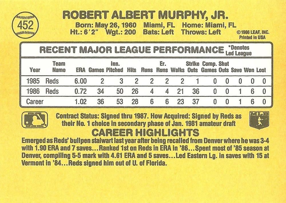 Rob Murphy  baseball card collectible - Main Image 2