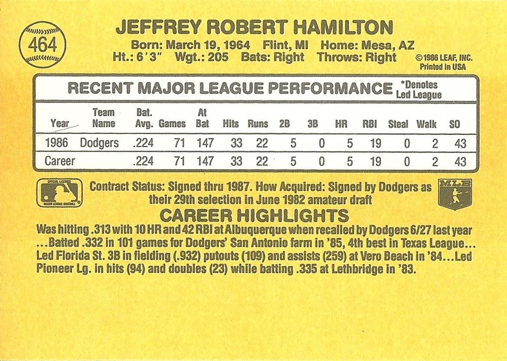Jeff Hamilton  baseball card collectible - Main Image 2
