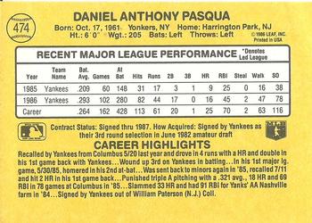 Dan Pasqua  baseball card collectible - Main Image 2